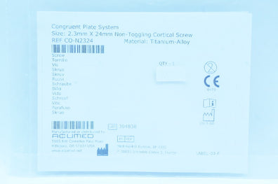 Acumed CO-N2324 Congruent Plate System Non-Toggling Cortical Screw 2.3mm x 24mm